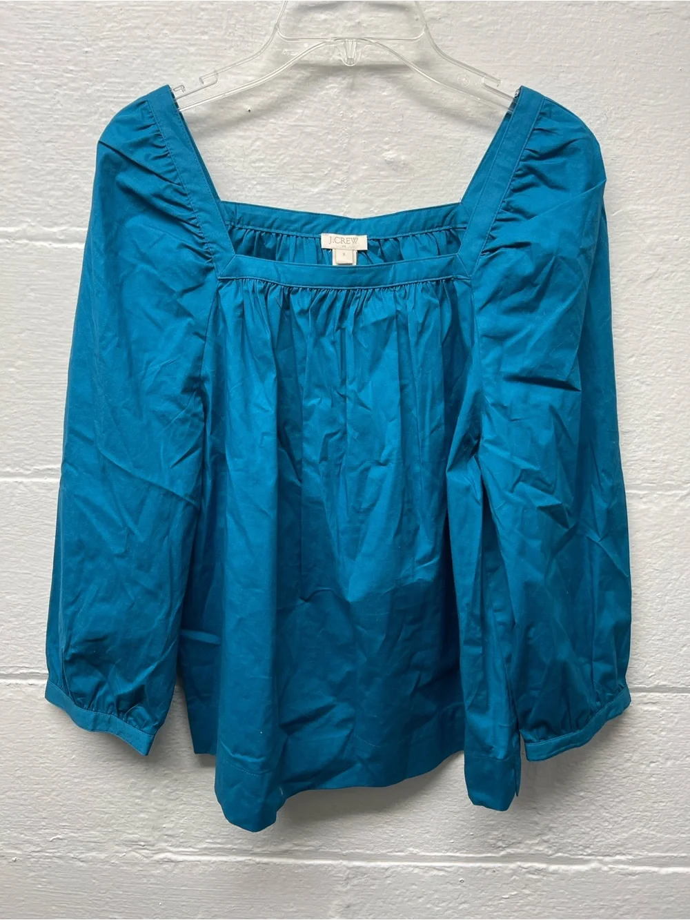 NWT J. Crew Teal Square-Neck Puff Sleeve Top